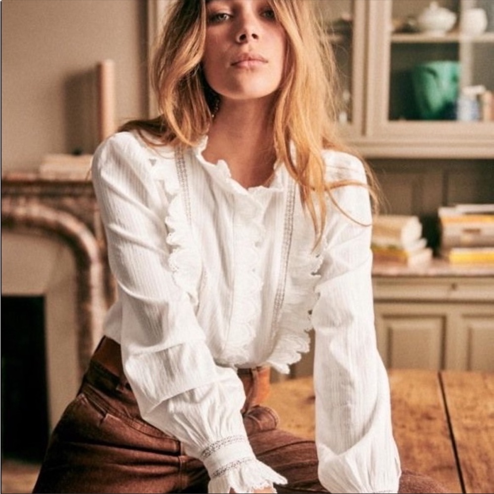 Sezane Blouse Marianella shirt ruffles in Ecru EUC size 36 or 4